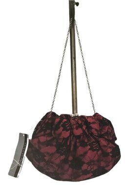 Accessories Red And Black Satin Lace Evening Clutch Bag With Silver Chain